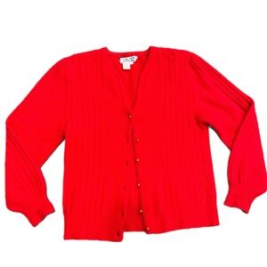 VTG Adele Joyce Lambswool angora rabbit hair button-down cardigan red Small